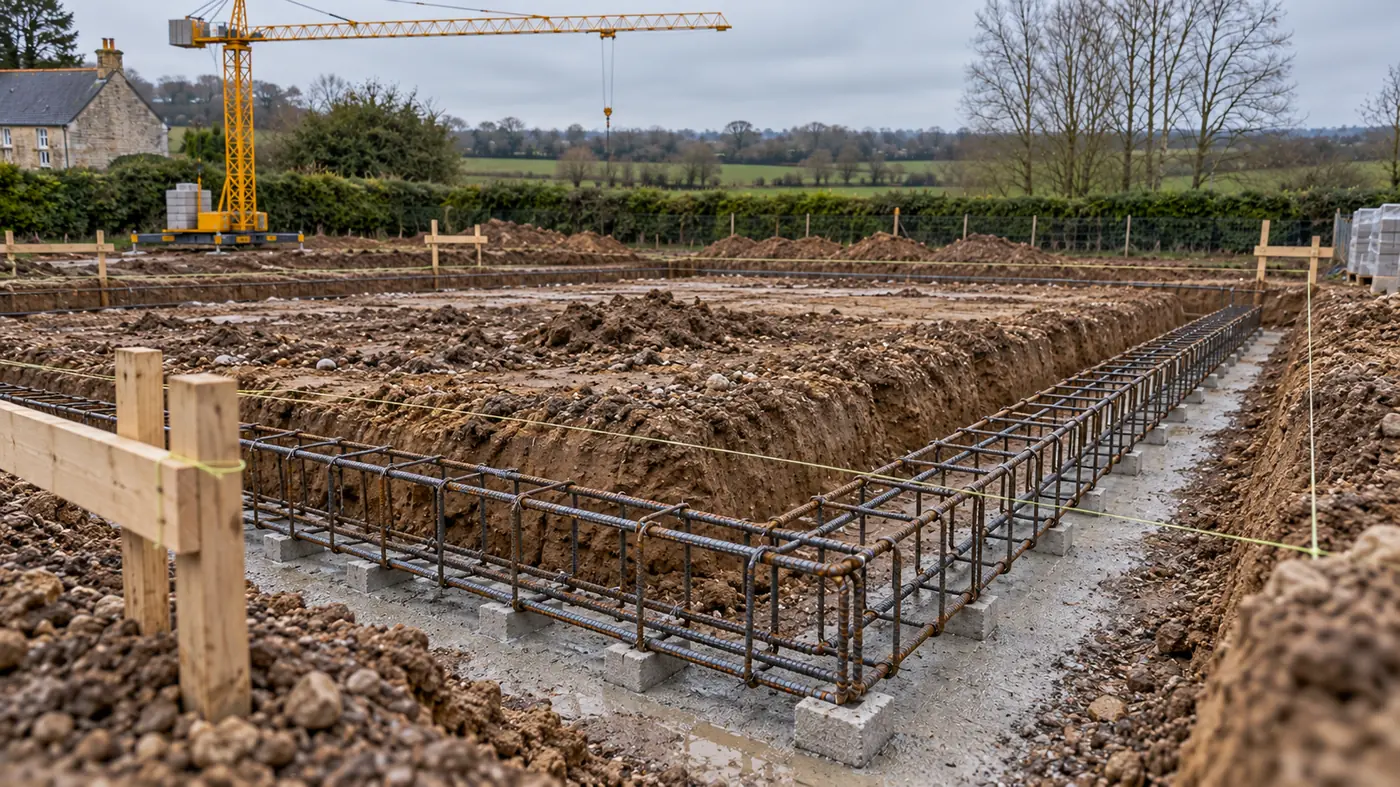 Ferraillage de semelles de fondation avant coulage